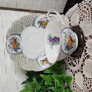 👉*VINTAGE* SPENCER STEVENSON BONE CHINA TEACUP & SAUCER SET ~VTG FRUIT DESIGN